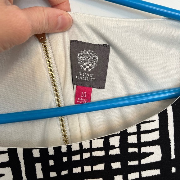 Vince Camuto Black and White Long Sleeves Stretch Herringbone Print size 10 - Picture 3 of 4